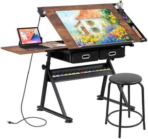 Art & Craft Photos - Adjustable Drafting Table with Stool, Tilting