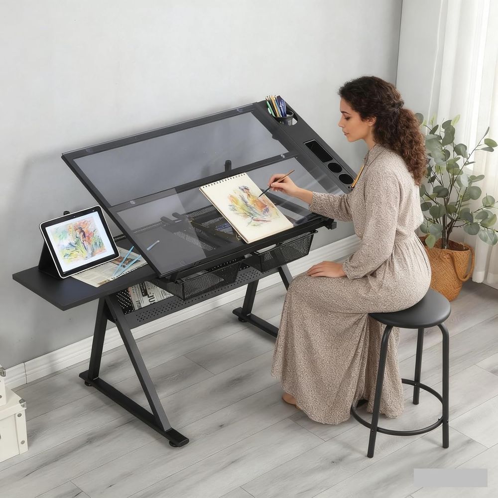 Art & Craft Photos - Adjustable Height Glass Art Desk with