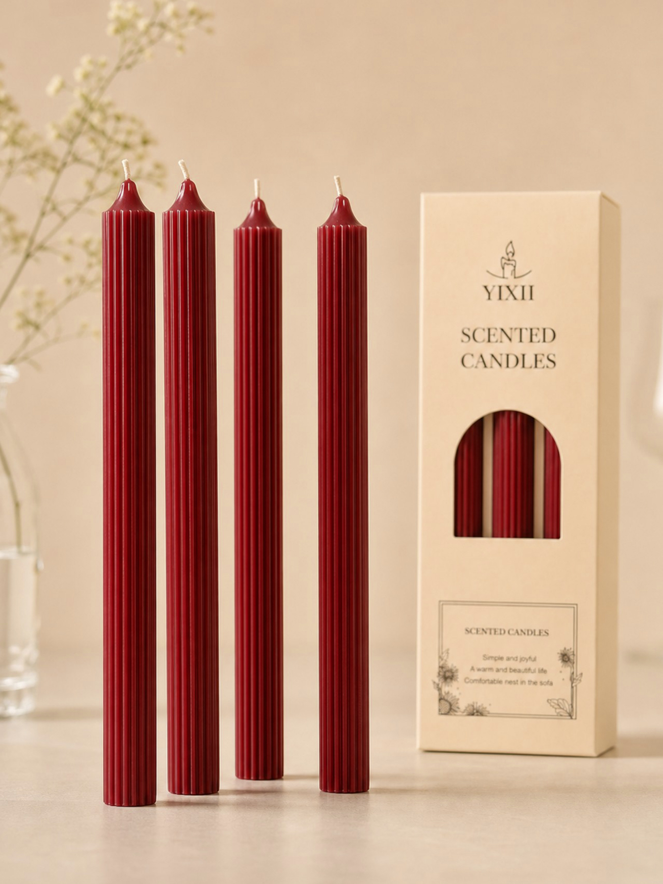 Soy Candle Fragrance Oil - 4pcs 25cm wine red aromatherapy candle
