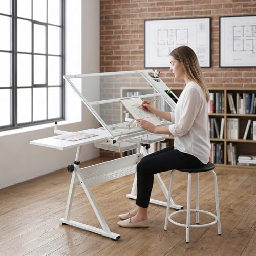 Art & Craft Photos - White Drafting Table with Stool Height