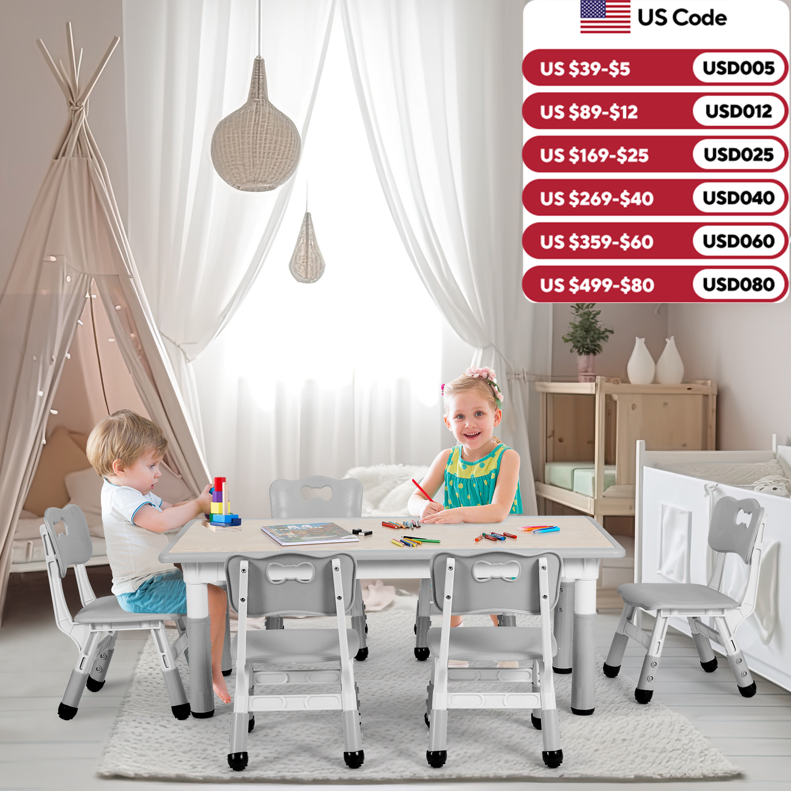 Art Craft Activities For Preschoolers - AOOU Kids Table and 6 Chairs